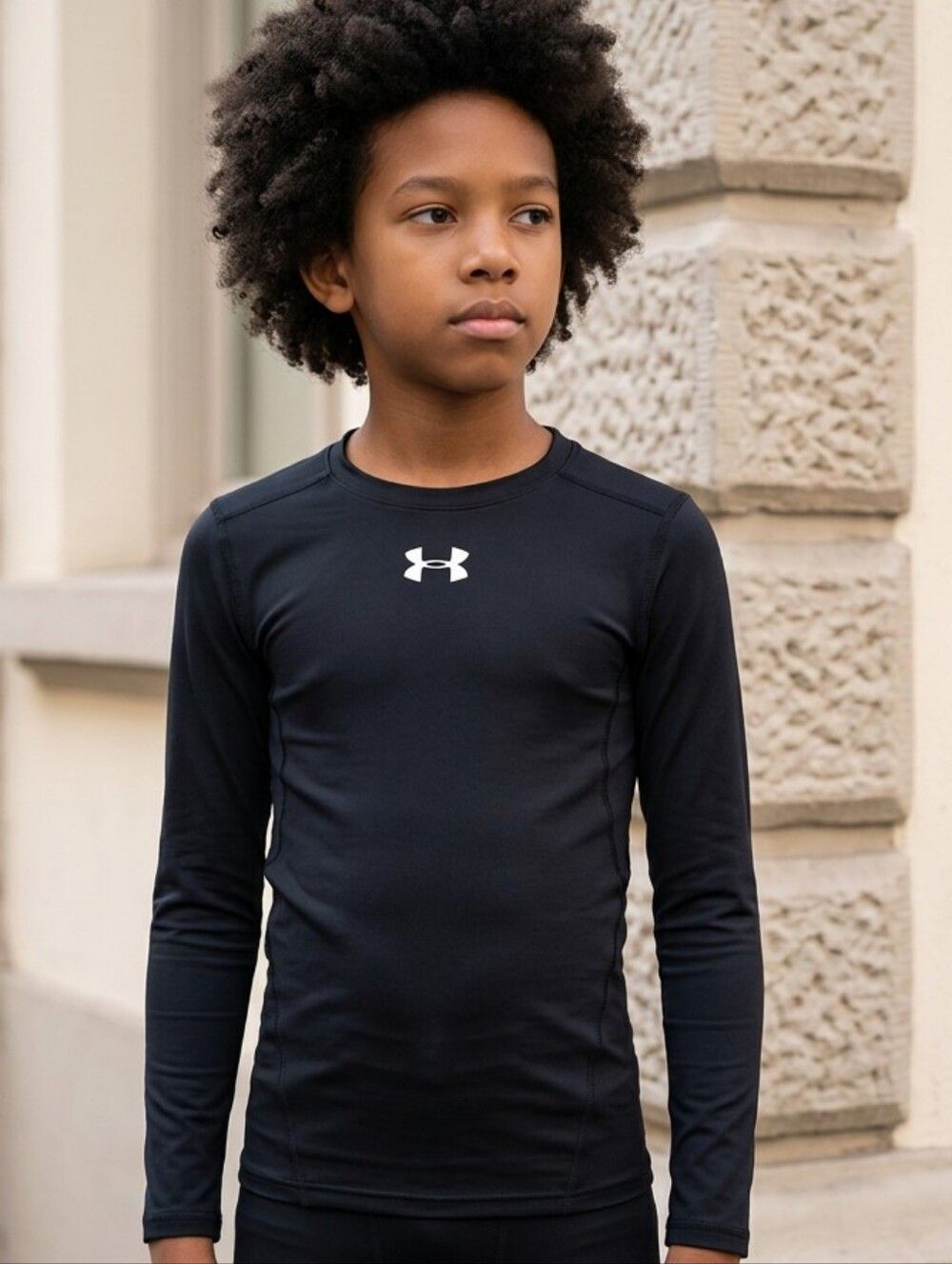 Under Armour AllSeasonGear Textured Black Long Sleeve Mock Shirt YLG Youth 14/16